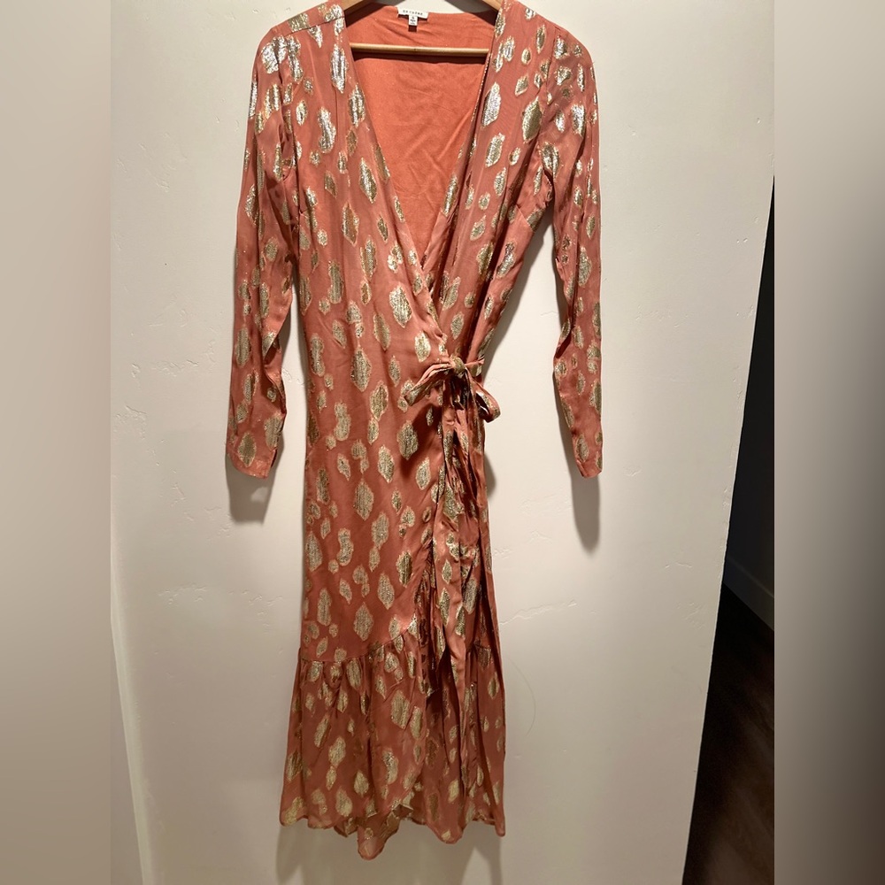 En Crème Metallic Wrap Dress Copper Gold India Made Size S
